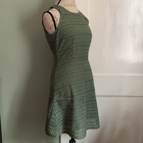 Gap Sleeveless Yoked Eyelet Fit and Flare Dress - Cool Olive - Picture 7 of 15
